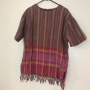 Vintage Unbranded Colorful Hippie Tunic w/ Fringe